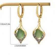 Green Water Droplet Earrings, Featuring Sparkling Zirconia Inlay And Exquisite Leaf Shaped Water Droplet Pendant, Elegant And Suitable For Daily Wear - Green - View 10