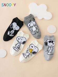 5雙正版SNOOPY系列小狗表情圖案趣味卡通女款短襪，運動襪，四季適用，歐美尺寸，舒適透氣耐穿，色彩豐富，適合日常穿著，優質面料，不悶腳 - 彩色 - 查看 3