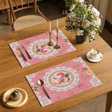 1pc Floral Pattern Placemat, Breakfast Mat, Coffee Mat, Coaster Set, Bowl & Plate Mat, Home Decor, Kitchen Accessory, Easy To Clean Placemat, Suitable For Home, Kitchen & Dining Table Decor, Holiday Gift, Multi-Piece Combination Pack, Linen Placemat - Multicolor - View 8