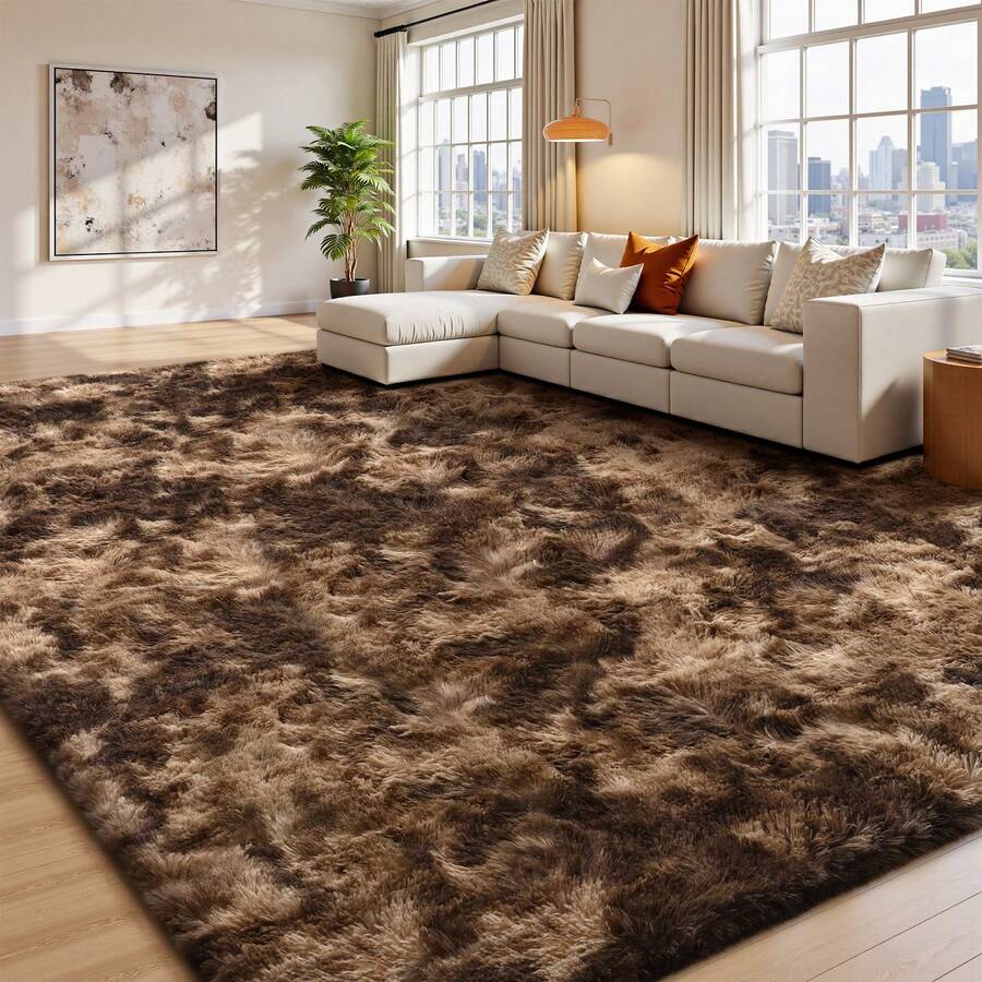 Sour Lemon Large Size Fluffy Rugs, Non-Slip Soft Shaggy Floor Carpet Mats & Rugs For Room Decor, Washable Nonslip Modern Area Rug, Modernstyle Antislip Decorative Carpets For Home Livingroom Bedroom Nursery, Big Rug, Large Rug, Home Decor - Tie-dye Coffee - View 1