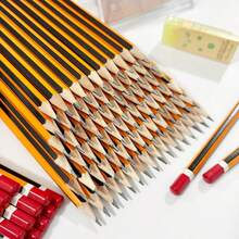 1/5/10pcs Pre-Sharpened HB Wooden Pencils, Classic Yellow Drawing Pencils With Red Decorative Tip. Ideal Student Stationery For Writing, Sketching, Art & Office. Back-To-School Classroom Supplies. - Multicolor - View 2