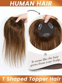 Natural Hair Topper, Silky Skin Tone Base, Virgin Human Hair Topper, Invisible Clip-In Hair Topper, T-Part Hair Topper, Perfect Solution For Thinning Hair #4 - S4 - View 3