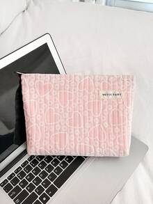 AGG Korean Style Heart Embroidery Striped Cosmetic Bag, Large Capacity Zipper Makeup Storage Bag, Portable Travel Toiletry Pouch Women Daily Use - Multicolor - View 8