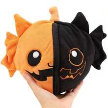 8 Inch Reversible Halloween Pumpkin Ghost Plush Toy, Flip 2-In-1 Double-Sided Bat Stuffed Doll With Zipper, Creepy Cute Split Face Ghost Plushie, Spooky Room Sofa Decor Festival Holiday Gift For Kids & Adults - Multicolor - View 7