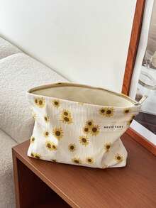 AGG,Sunflower Print Makeup Bag, Canvas Cosmetic Pouch, Portable Travel Toiletry Bag, Large Capacity Zipper Make Up Storage Bag For Women - Multicolor - View 5