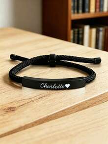 suteyi Personalized Engraved Name Bracelet - Adjustable Black Cord Stainless Steel Bar Wristband Custom Gift For Her/Him - Multicolor - View 10
