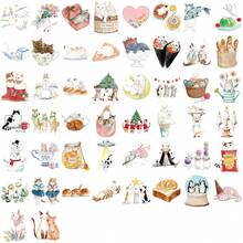 50 piezas Pegatinas transparentes de gatos, Pegatinas de gatos de dibujos animados lindos, Pegatinas divertidas, Pegatinas transparentes de PET impermeables, Adecuadas para botellas de agua, computadoras, portátiles, teléfonos, maletas, cuadernos, refrigeradores - 2 - Ver 5