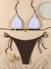 Women's Sexy Triangle Bikini Set Tie Side Brazilian Swimwear String Bikini Beach Vacation Outfit Summer Bathing Suit Tanning Swimwear HolidayBeachwear - 棕色 - 查看 4