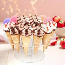 Acrylic Ice Cream Cone Rack, Single Layer 16-Hole/Double Layer 24-Hole Acrylic Waffle Cone Display Stand, Cupcake Cone Rack, Hand Roll Sushi Popcorn Rack - Perfect For Parties, Events And Dessert Bars, Birthday Parties, Weddings, Christmas, Flower-Shaped Transparent Food Display Stand - Multicolor - View 5