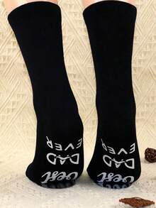 1/2/4 Pairs Men's Socks With "Best Dad" Text, Letter Pattern Printed On Sole, Funny Gift Socks - Black - View 2