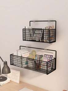 Mesh Storage Shelf, Bedside Storage Cabinet, Storage Rack, Kitchen Storage Shelf - No Drilling Required, Modern Wall-Mounted Storage Rack, Suitable For Home And Dorm - Black - View 7