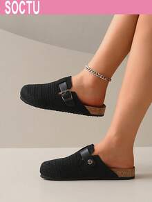 Women's Spring New Round Toe Thick Sole Comfortable Closed Toe Soft Bottom Casual Fashion Versatile Slippers - Black - View 5