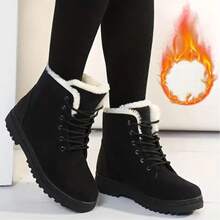 Botas de nieve para mujer, botas de tobillo deportivas para exteriores con forro térmico de invierno, gruesas y ligeras, de unicolor, elegantes, versátiles, cómodas, cálidas, casuales para exteriores, tallas grandes para mujer - Negro - Ver 5