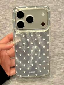 奢華亮面亮片極簡星星手機殼，適用於 iPhone 18 Pro Max 18 Pro 17 Pro Max 17 Pro 17 17 Air 16 Pro Max 16 Pro 16 15 Pro Max 15 Pro 15 Pro Max 15 14 13 12 11，可愛防震手機殼 - 銀色 - 查看 3