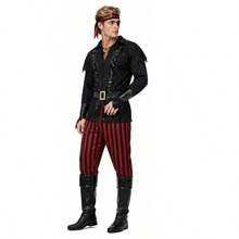 Men's Captain Jack Pirate Costume, Medieval Pirate Role Play Full Set Outfit, Halloween Stage Performance Costume - Multicolor - View 7