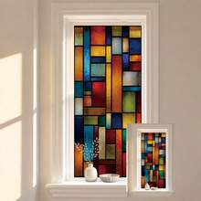 1PC Plaid Window Glass Static Sticker, Removable Privacy Colored Decorative Film, Suitable For Home And Office Bathroom Balcony, Sunshade Sticker, PVC Waterproof, Beautify Glass Window Decor Home Decoration (No Glue) - 1PC - View 4