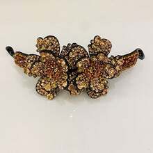 Clips de Garra com Flor de Strass, Clips de Cabelo Grandes para a Parte de Trás da Cabeça, Ferramenta para Coque, Acessório de Cabelo Versátil para Rabo de Cavalo, Clips de Garra - Champagne - Ver 2