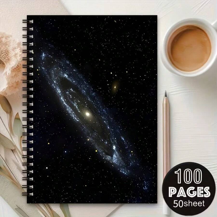 Galaxy Nebula 星空 A5 螺旋筆記本,黑色螺旋,50 張 100 頁,學生課堂筆記、辦公會議記錄,便攜日記與計畫本,適合專業人士與學生 - G - 查看 1
