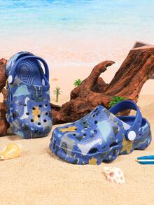 Cute Cartoon Dinosaur Letter Pattern Hollow Out Clogs - Navy Blue - View 5