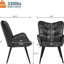 Moderner Esszimmerstuhl im Mid-Century-Design, gepolstert mit Rückenlehne und Massivholzbeinen, komfortabler Akzentstuhl für Küche, Esszimmer, Wohnzimmer & Restaurant - Schwarz - Übersicht 4