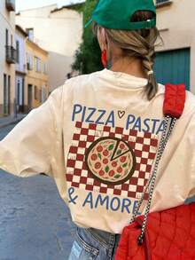 Women's Casual And Versatile Short-Sleeved Crew Neck T-Shirt With Food Print, White, Cotton Women's T-Shirts - 杏色 - 查看 1