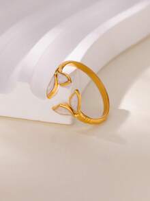 1pc Summer Fresh Fishtail Enamel Ring, 18K Gold Plated Stainless Steel Open Band Ring, Gentle Niche Jewelry, Beach Vacation Date Gift - Yellow Gold - View 7
