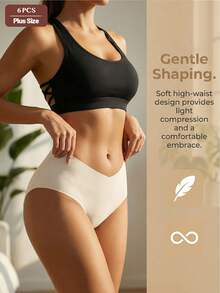 GYEY 6 Stücke nahtlose Damen-Höschen in großen Größen mit hoher Taille, schnelltrocknend und atmungsaktiv, Nylon-Elasthan-Mischgewebe, 4-Wege-Stretch, für Yoga, Fitness und Tanz - Verschiedenfarbig - Übersicht 7