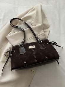 Fashionable Retro Solid Color PU Leather Fabric Large Capacity Versatile Women's Shoulder Bag - Coffee - View 8