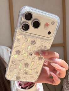 1pc Pink Cherry Pearl Transparent Phone Case Compatible With Apple 16Promax 15/14/13/12/11/16E/17 Shockproof Protective Shell - Clear - View 4