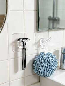 1/3/5/10pcs Transparent Adhesive Hook Shower Wall Shower Shaver Holder Shaver Storage Holder Suitable For Bathtub Storage And Storage Shower Hooks, Kitchen Storage Holder Suitable For Shaver Plug Towels - Multicolor - View 7