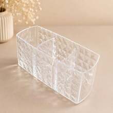 1pc Giá đựng cọ trang điểm 3 ngăn họa tiết kim cương, acrylic trong suốt để bàn, kệ đựng son môi, bút kẻ mày, gương chăm sóc da, tủ đựng mỹ phẩm - Trong sáng - Xem 7