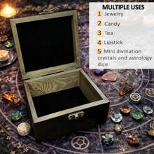1 Pc Wooden Keepsake Storage Box Ritual Pentagrams Flower Pattern Square Pine Memory Box For Anniversary Jewelry Board Storage 12x12x6cm 4.72x4.72x2.36 Inches - 儀式五芒星花 - 查看 4