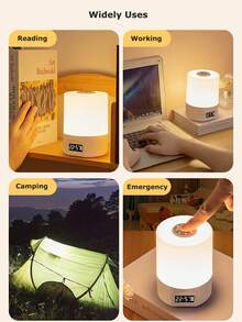 1pc Smart LED Night Light With Clock - USB Type-C Rechargeable, 3 Adjustable Light Colors, Dimmable Brightness, Soft Eye-Protection Light, Suitable For Bedroom And Desk Lamp - Touch Lamp - View 6