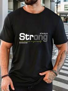 T-shirt de manga curta com estampado gráfico para homem, "So Strong Always Keep Going", casual, para o dia a dia, presente de Natal para ele - Preto - Ver 1