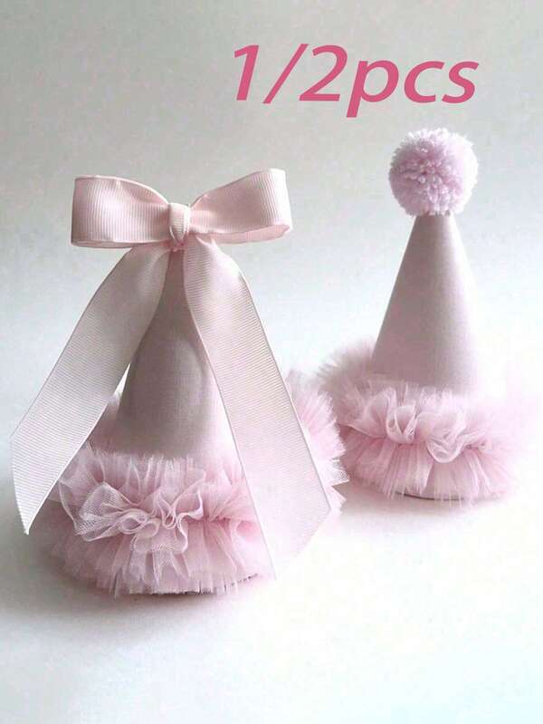 1/2 Mini Birthday Hat, Cartoon Cute Tulle Hat Cake Decoration Topper, Suitable For Birthday, Christmas, Valentine's Day, New Year Decoration, Birthday Gift, Easter Gift, Holiday Celebration And Family Gathering, Camping Birthday Party, Tea Party, Wedding, Birthday Gift, Valentine's Day, Home Office Party, Fashion Matching, St. Patrick's Day, Easter, Valentine's Day