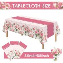 Muttertagsdekorationen, 1 StüMuttertags-Tischdecke, rechteckige Tischdecke für Muttertagsdekorationen, Einweg-Tischdecke aus Kunststoff für Muttertagsparty-Zubehör, 54 x 108 Zoll - Pink - Übersicht 9