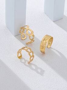 3pcs Fashion Personalized Infinity Symbol & Heart Toe Ring Set For Women, Vacation Travel Beach Foot Accessory - Golden - View 2