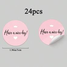24/48 autocolante roz rotunde cu modele în formă de inimă și textul "Have A Nice Day", potrivite pentru ambalarea cadourilor și utilizare zilnică - rundă - Vizualizare 6