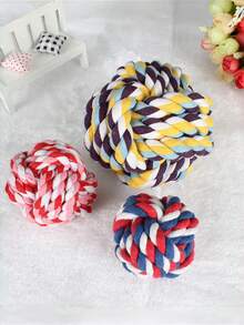 1 pieza Juguete de bola de cuerda trenzada duradera para mascotas, bola de nudo de cuerda de algodón suave para perros & gatos, para morder, aliviar el aburrimiento, juguete de entrenamiento interactivo para cachorros & mascotas adultas - Multicolor - Ver 4