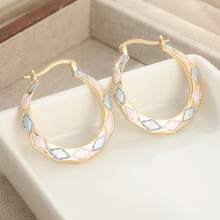 Pendientes de aro redondos brillantes de moda, estilo de apertura y cierre de tres colores, elegantes y versátiles para todas las ocasiones - Dorado - Ver 5