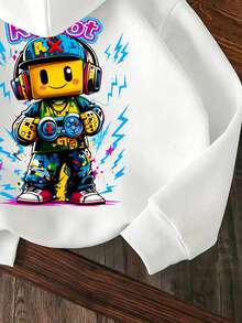 Tween Boy Cartoon Number Print Warm Crew Neck Sweatshirt - White - View 3