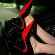 Women's Shoes 2026 Summer High-End Black Patent Leather Red Sole High Heels For Women, Elegant And Sophisticated Single Shoes - 黑色[7公分高訂版] - 查看 8