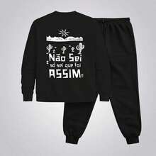 Conjunto Moletom Careca Masculino Não Sei Só Sei Blusa De Frio + Calça Moletom Estampados Unissex Outono/Inverno - Preto - Visão 1