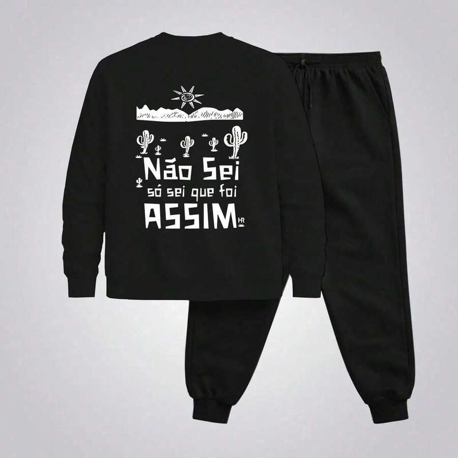 Conjunto Moletom Careca Masculino Não Sei Só Sei Blusa De Frio + Calça Moletom Estampados Unissex Outono/Inverno - Preto - Visão 1