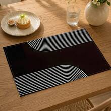 1pc Black And White Striped Placemat, Breakfast Mat, Coffee Mat, Coaster Set, Bowl And Plate Mat, Home Decor, Kitchen Accessory, Easy To Clean Placemat, Suitable For Family, Kitchen Dining Table Decoration, Holiday Gift, Multi-Piece Combination Set, Linen Placemat - Multicolor - View 7