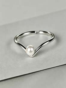 1 pieza Anillo de perla en forma de V, anillo minimalista premium para el dedo índice - Plateado - Ver 7