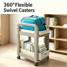 3-Tier Plastic Mobile Storage Cart With Handle, Multi-Functional Storage Trolley, Suitable For Office, Living Room, Kitchen, With Wheels For Easy Movement And Organization, Easy Assembly - Multicolor - View 4