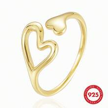 1pc 925 Sterling Silver Minimalist Fashion High-End Polished Hollow Heart Asymmetric Design Women's Open Ring, Suitable For Daily Commute, Date Outfit, Holiday Gift, Valentine's Day Gift - Gold - View 13