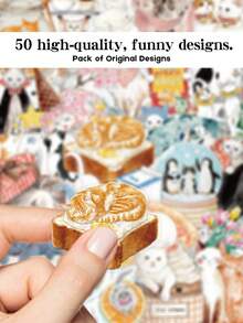 YWWBLD 50pcs Watercolor Cats Stickers Skateboard, Guitar, Suitcase, Laptop, Scrapbook Decor Transparent Stickers - Multicolor - View 6