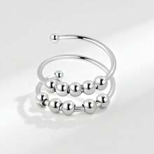 1pc Minimalist Double-Layer Rotating Ball Adjustable Ring, With A Unique Design, Providing A Stress-Relieving And Calming Effect. - Silver - View 1